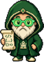 Mascota de Filosocode, un filósofo chibi en pixel art